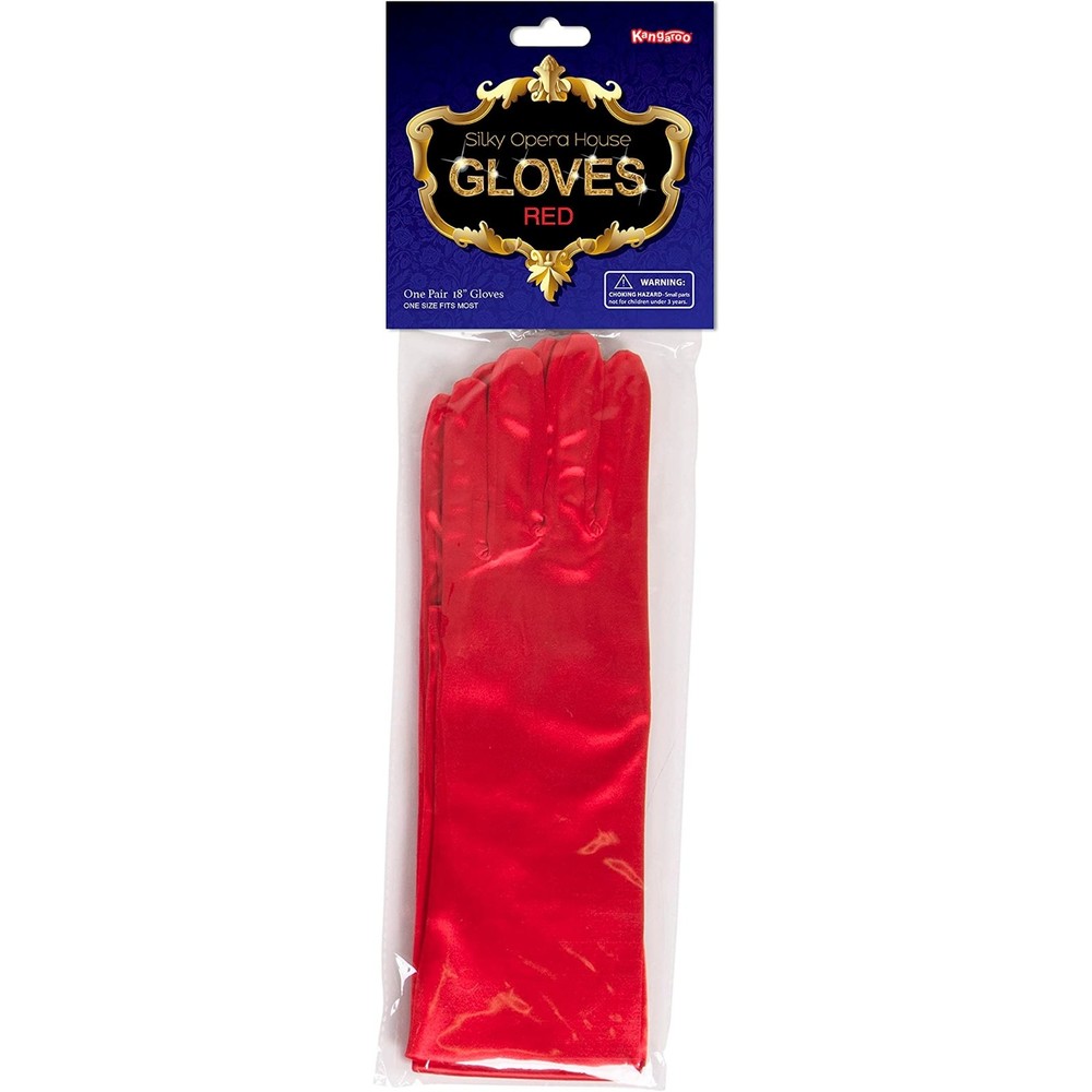 Kangaroo Long Red Satin Gloves – One Size Elbow Length 1920s Long Gloves